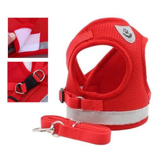Imagem de Peitoral Guia Gato Cachorro Cao Pet Coleira Faixa Refletiva Colete Animal de Estimaçao Segurança Proteçao Resistente Lazer Caminhada Passeio