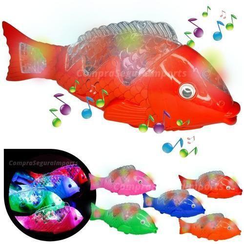 Imagem de Peixe Musical Com Luz Led Bate Cauda Brinquedo - Vermelho