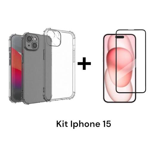 Imagem de Película 3D De Vidro + Capa Capinha Anti Impacto Transparente Para Iphone 15