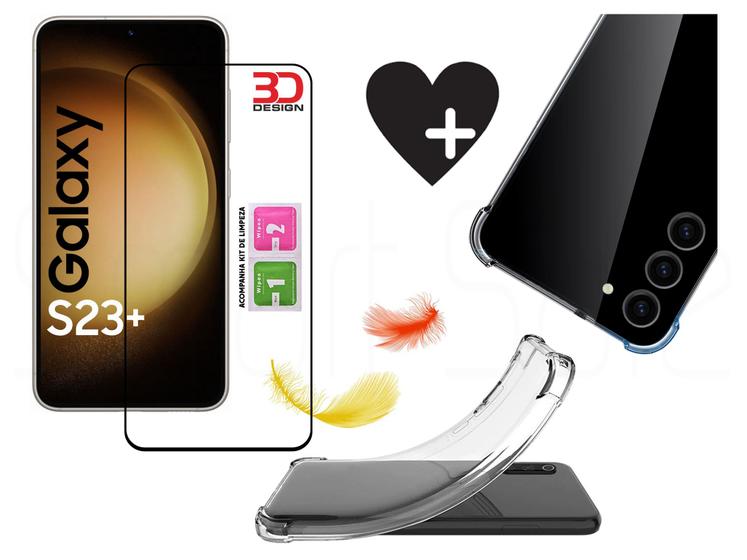 Película 3D Vidro + Case Air Compatível Samsung S23 Plus 6.6 Menor preço em Película 3D Vidro + Case Air Compatível Samsung S23 Plus 6.6