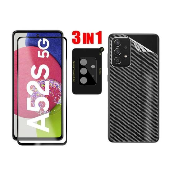 Imagem de Pelicula de Vidro 3D + Skin Fibra de Carbono + Pelicula de Camera Traseira p/ Samsung Galaxy A52S 5G