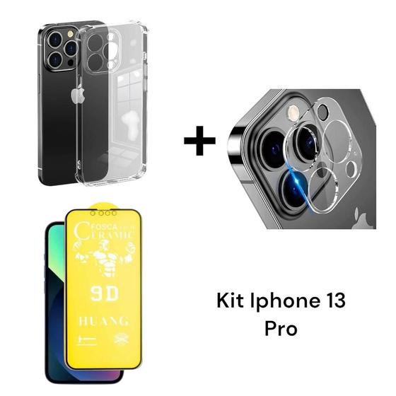 Imagem de Película Fosca 9D Flexível + Película de Câmera + Capa Transparente Anti Impacto para Iphone 13 PRO