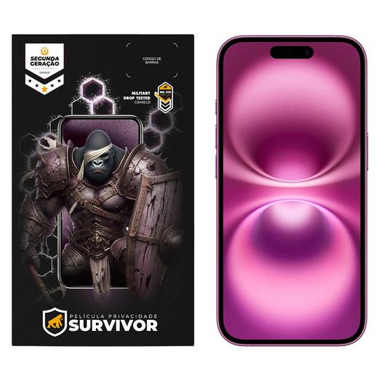 Imagem de Película para iPhone 16 com Aplicador - Survivor Privacidade - Gshield