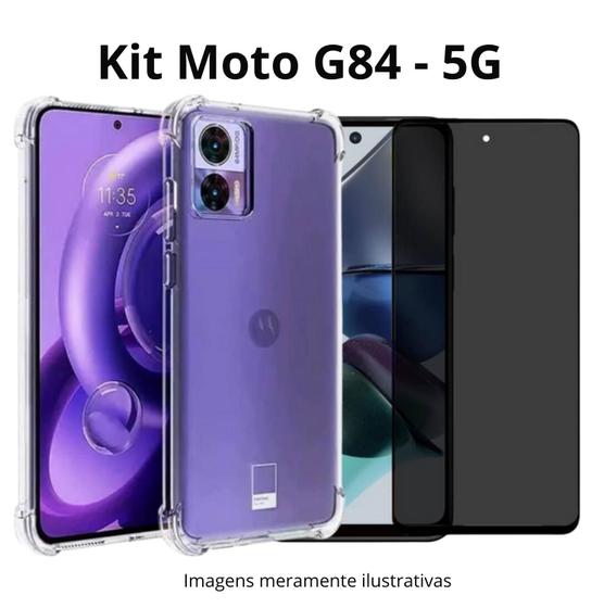 Imagem de Película Privacidade Fosca Anti Espião para Moto G84 + Capinha Transparente Anti Impactos