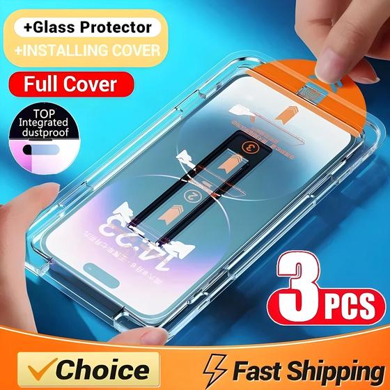 Imagem de Película Protetora De Tela Para iPhone 3 Peças Revestimento Oleofóbico Antipoeira Fácil Instalação