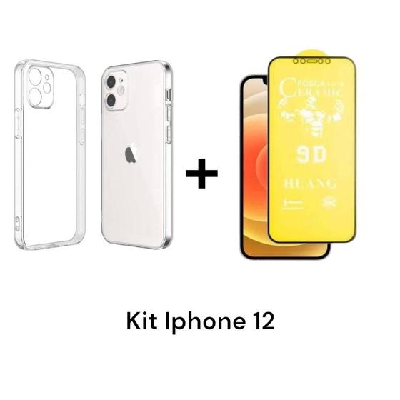 Imagem de Película Protetora Fosca 9D Flexível + Capa Capinha Anti Impacto Para Iphone 12 Transparente