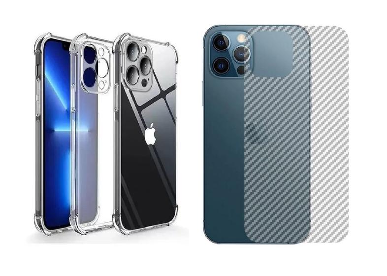 Imagem de Película Traseira Fibra Carbono + Capa Reforçada Compatível Iiphone 13 PRO Mmax (6.7)