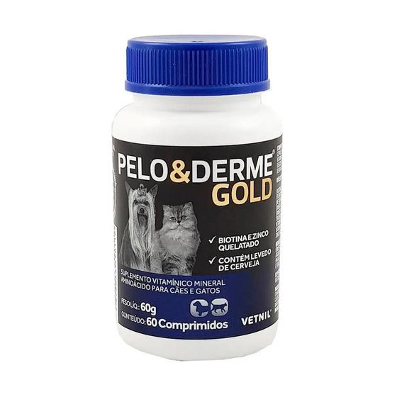 Imagem de Pelo & Derme Gold 60 comp. Suplemento Cães e Gatos - Vetnil