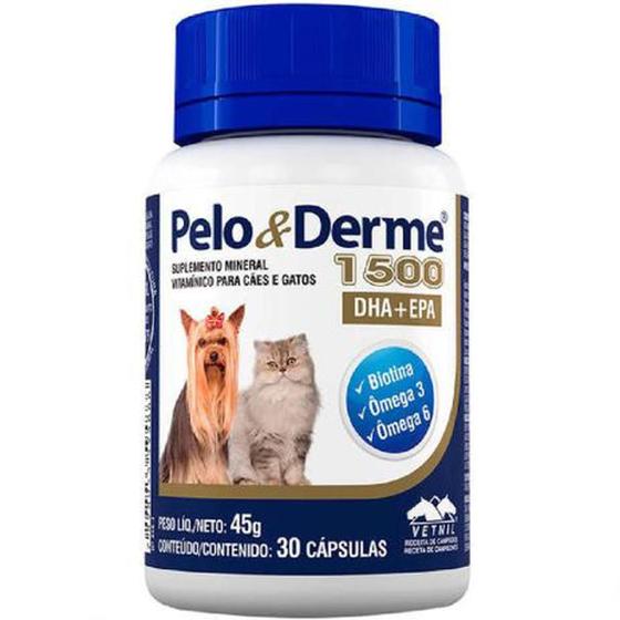 Pelo e Derme 1500 mg - 30 comprimidos - Vetnil - Suplemento para Pelos ...