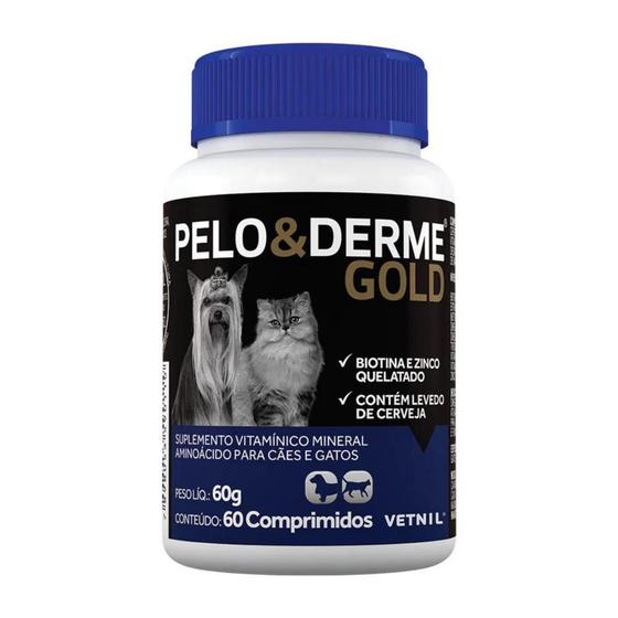 Imagem de Pelo E Derme Gold 60 Comprimidos Suplemento P/ Cães E Gatos