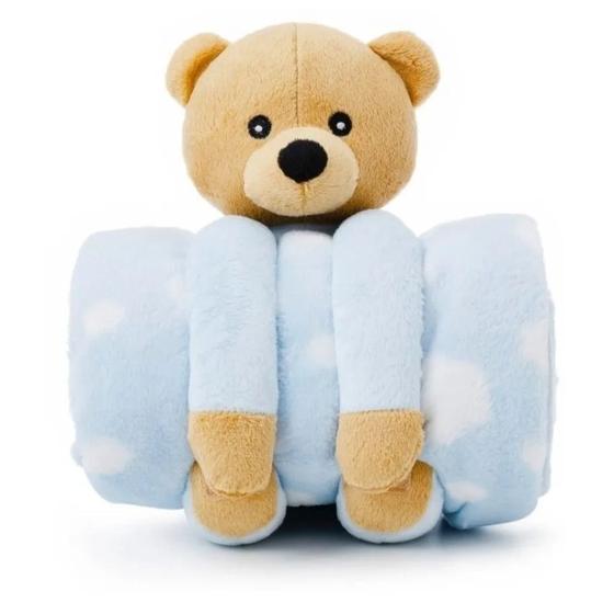 Imagem de Pelúcia Com Manta Soft Cobertor Anti-alérgico Bichinhos super macia Urso Teddy Azul