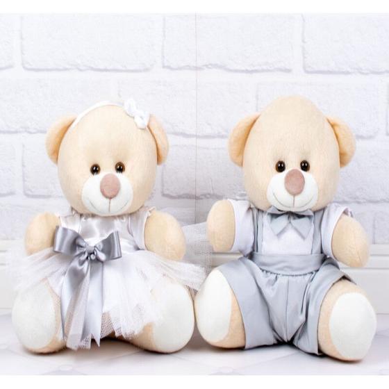 Imagem de PELUCIA URSO CASAL PAJEM CINZA DAMINHA BRANCA DETALHE CINZA- 18cm