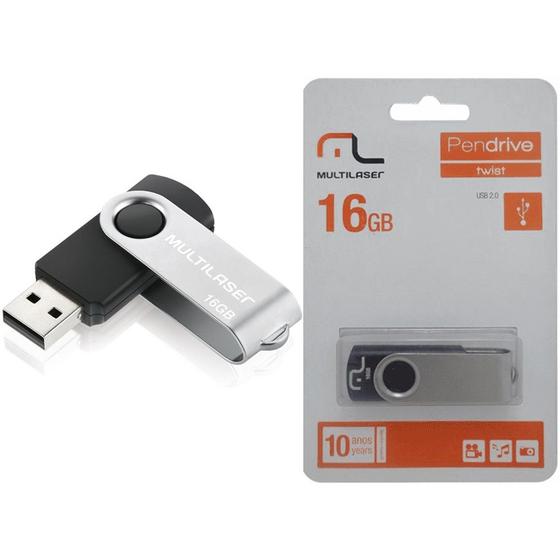 Imagem de Pen Drive 16 GB Twist  Preto USB 2.0 - Multilaser  PD588