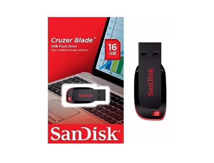 Imagem de Pen Drive 16gb Cruzer Blade Sandisk Usb 2.0 Orig Lacrado Nfe Computador Peças