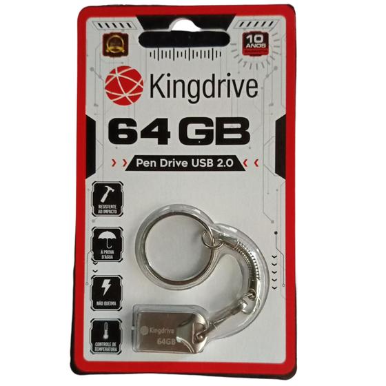 Imagem de Pen Drive 64GB 2.0 com Chaveiro Metal Kingdrive com Garantia
