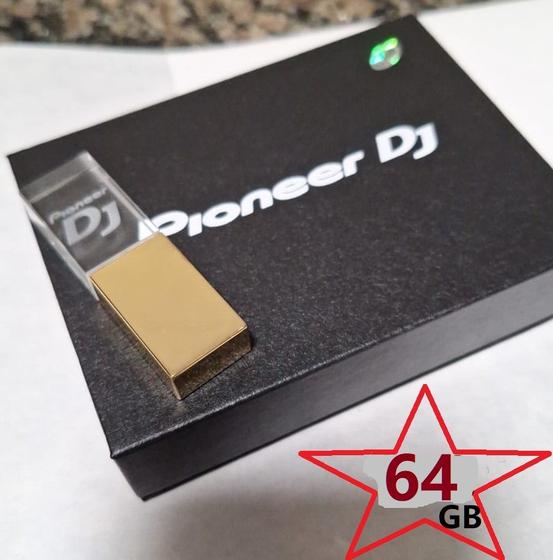 Imagem de Pen Drive 64gb Cristal Pioneer Dj Logo 3D Ouro Usb 2.0 + Estojo