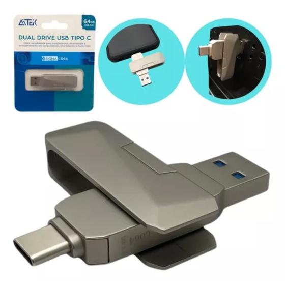 Imagem de Pen Drive 64gb Usb E Tipo C Metal Resistente Plug E Play