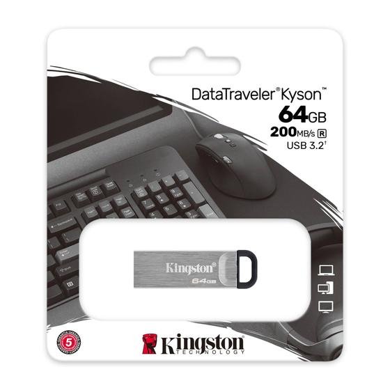 Imagem de Pen Drive DataTraveler Kysoncom 64GB Kingston com Conexão USB 3.2 - DTKN/64GB