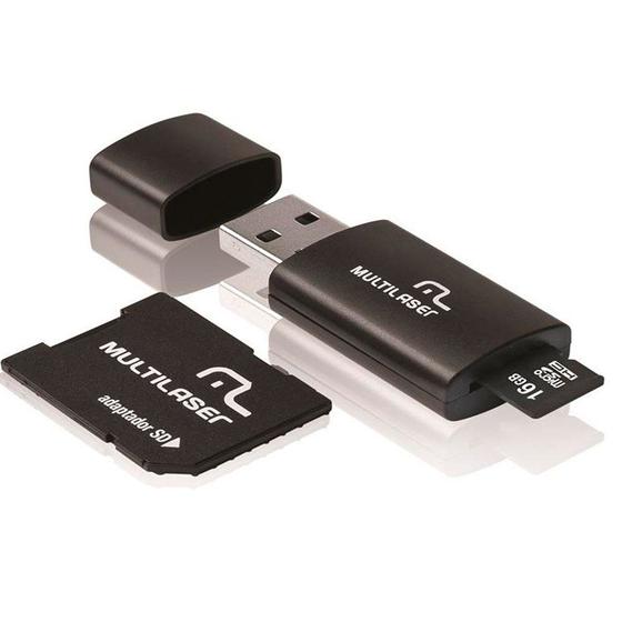 Imagem de Pen Drive Multilaser 16GB 3 em 1 com Cartão de Memória e Adaptador MC112