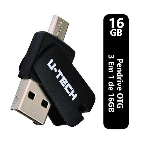 Imagem de Pen Drive OTG uTech 16GB 3 Em 1 USB 2.0 Adaptador Micro Sd E Micro Usb