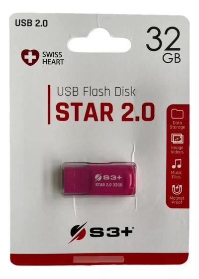 Imagem de Pen Drive S3+ Usb Flash Disk Star 2.0 32Gb Rosa