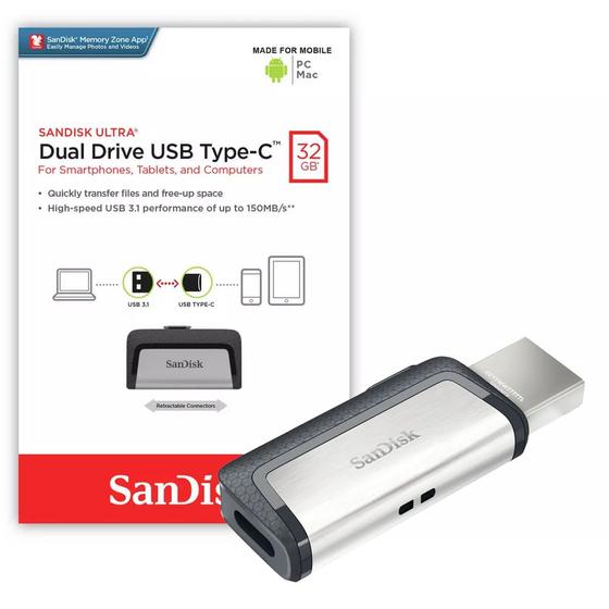 Pen Drive SanDisk Ultra Dual Drive USB/USB-C 32Gb - SDDDC2-032G-G46 Menor preço em Pen Drive SanDisk Ultra Dual Drive USB/USB-C 32Gb - SDDDC2-032G-G46