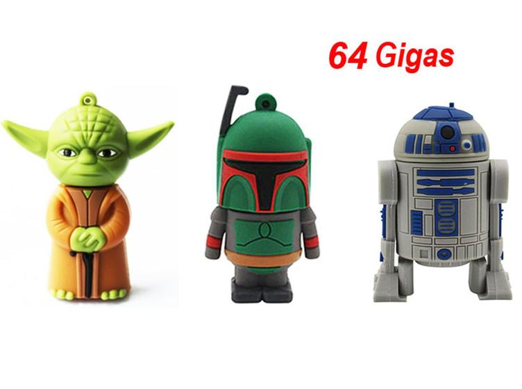 Imagem de Pen Drives Star Wars Mestre Yoda, R2d2, Boba Fett 64 Gb