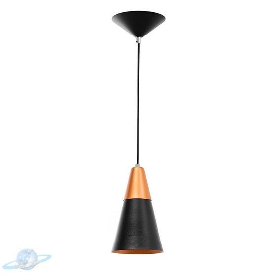 Imagem de Pendente Alumínio Cone 20cm Preto Com Topo Cobre E27