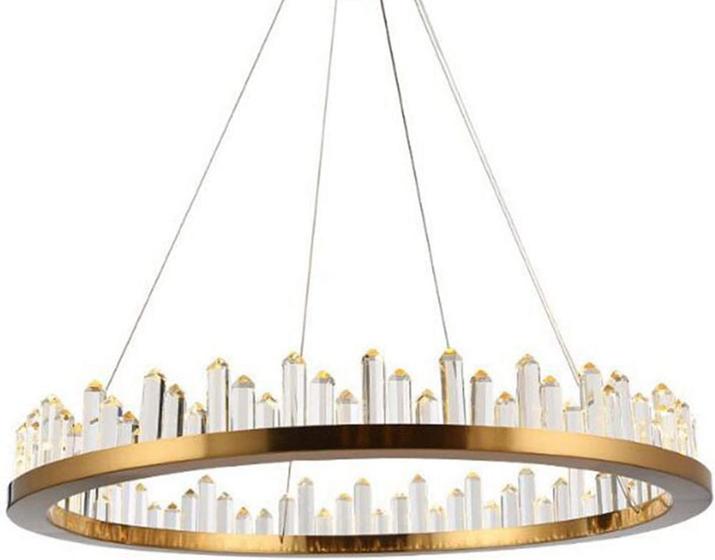 Imagem de Pendente Anel Dourado com Cristais 80cm Led 80W 3 em 1 Bivolt