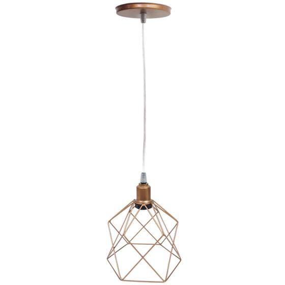 Imagem de Pendente Aramado Cálice Luminária Lustre Cabo Cristal Retrô Vintage Cobre Rose Gold Agp Industrial