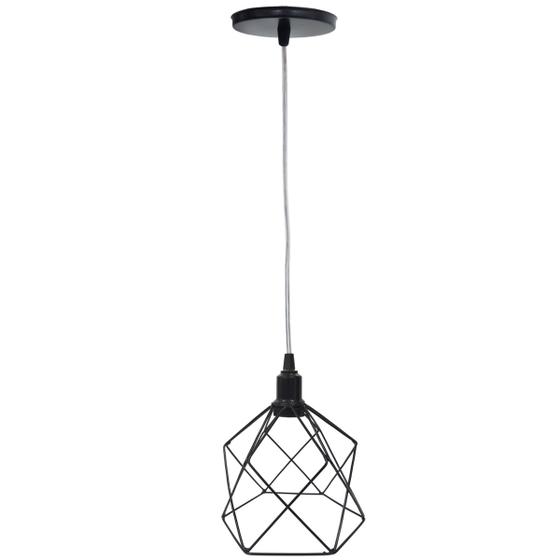 Imagem de Pendente Aramado Cálice Luminária Lustre Cabo Cristal Retrô Vintage Preto Agp Ilumini Industrial