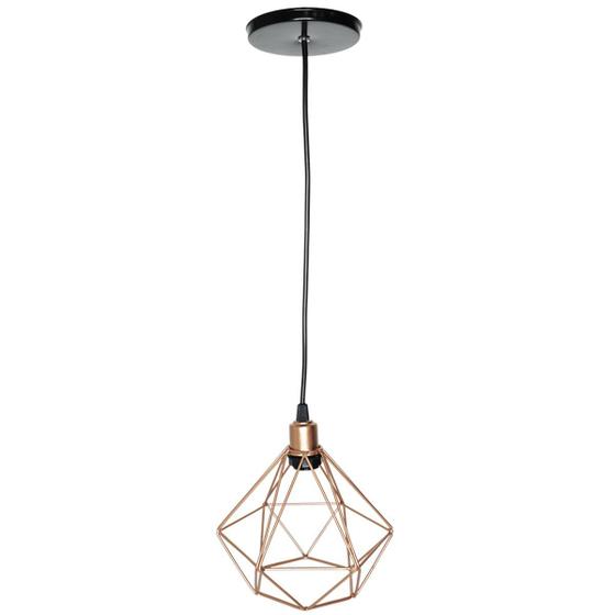 Imagem de Pendente Aramado Diamante Cabo 1,5 Mt Luminária Lustre Pequeno Teto Retrô Cobre Rose Gold AgpIlumini