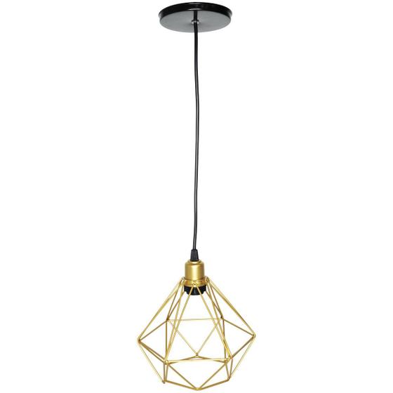 Imagem de Pendente Aramado Diamante Luminária Lustre Luxo P Teto Retrô Vintage Dourado Agp Ilumini Industrial