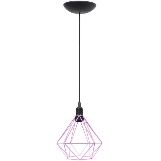 Imagem de Pendente Aramado Diamante Luminária Lustre P Teto Retrô Vintage Industrial Balcão Rosa