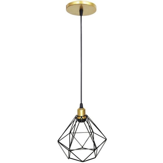 Imagem de Pendente Aramado Diamante Preto Luminária Lustre Industrial Teto Vintage Dourado Agp Ilumini