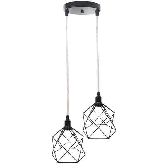 Imagem de Pendente Aramado Duplo Cálice Luminária Lustre Cabo Cristal Retrô Vintage Preto Agp Industrial Luxo