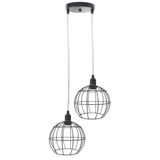 Imagem de Pendente Aramado Duplo Globo Luminária Lustre Cabo Cristal Retrô Vintage Preto Agp Industrial Luxo