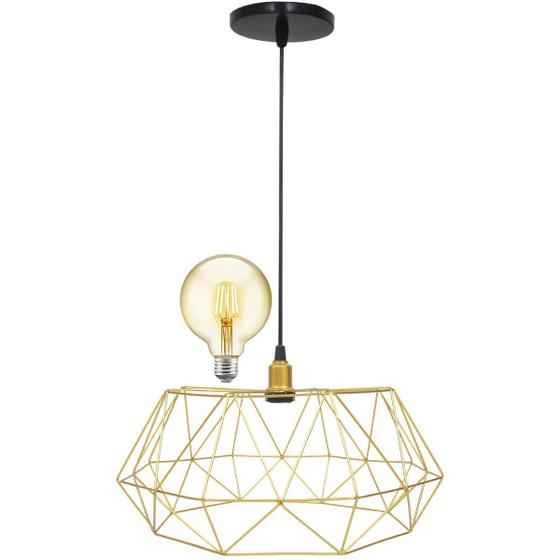 Imagem de Pendente Aramado Estádio Grande Cabo 2M Luxo Luminária Lustre Teto Moderno Retrô Vintage + Lâmpada