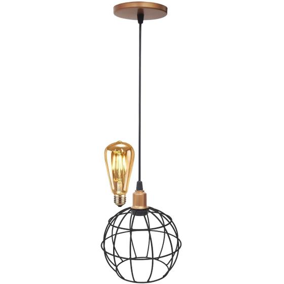 Imagem de Pendente Aramado Globo Luminária Lustre Retrô Balcão Preto Cobre Rose Gold + Lâmpada Led Teto