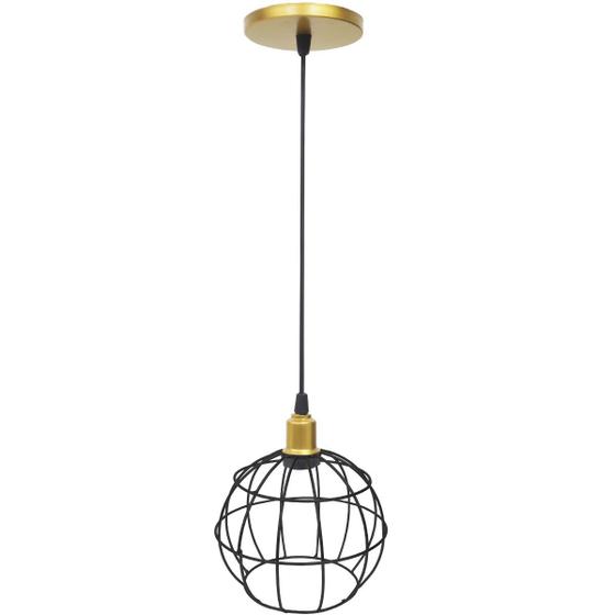 Imagem de Pendente Aramado Globo Preto Luminária Lustre Industrial Teto Vintage Dourado Agp Ilumini