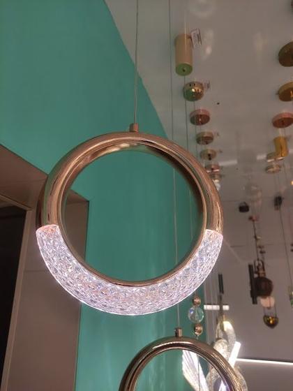 Imagem de Pendente Aro Rose Gold Detalhe Acrílico 20cm Led 5W 3000K Bivolt