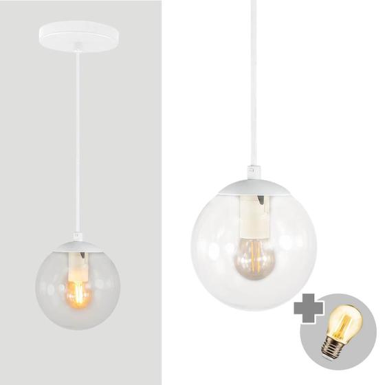 Imagem de Pendente Branco Com Globo De Vidro Cristal De 14Cm + Led 2W