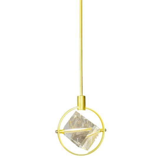 Imagem de Pendente Cubo Cristal Dourado 20cm Led 5W 3000K Bivolt DS8235 Delis