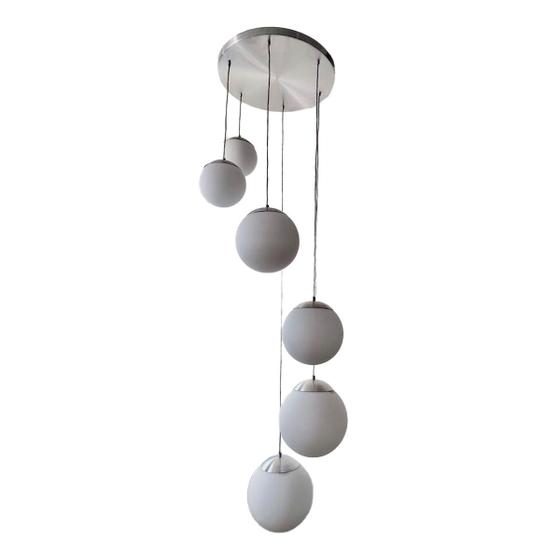 Imagem de Pendente Escovado Com Globo Leitoso Para 6 Lâmpadas E27 Claci