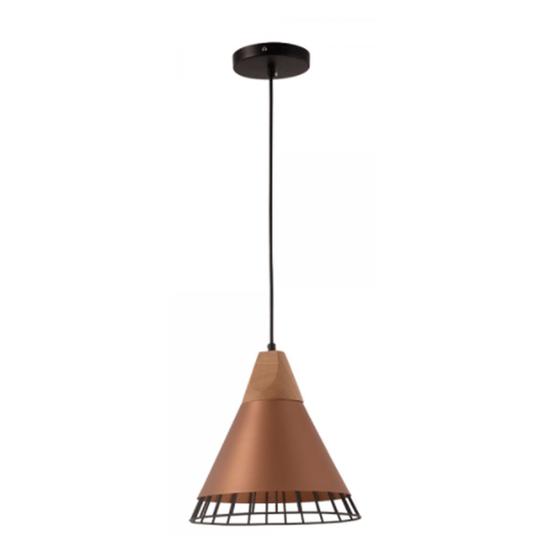 Imagem de Pendente Industrial Aramado Preto e Cobre Com Detalhe Madeira Ace31