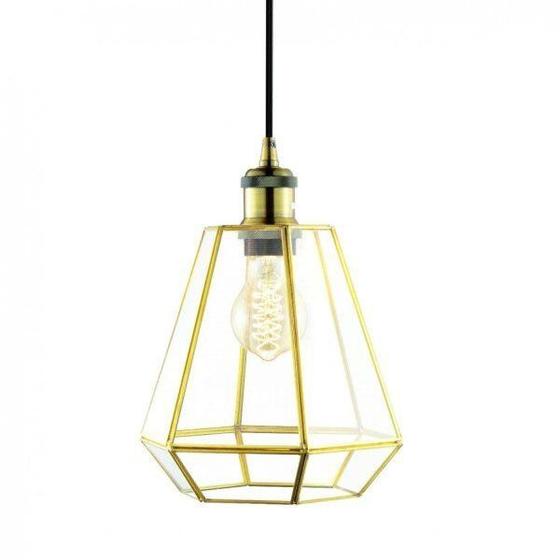 Menor preço em Pendente Industrial Vidro Diamante 20cm Mart Collection Transparente/Dourado