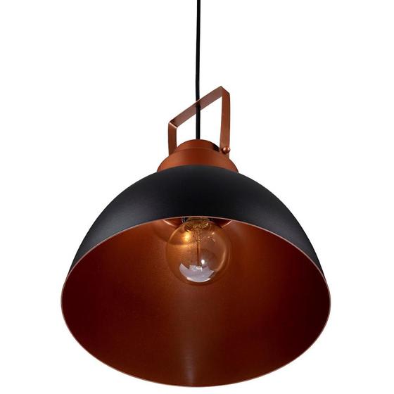 Pendente Industrial Vintage Grande Acanas Preto Difusor Cobre 40Cm Menor preço em Pendente Industrial Vintage Grande Acanas Preto Difusor Cobre 40Cm