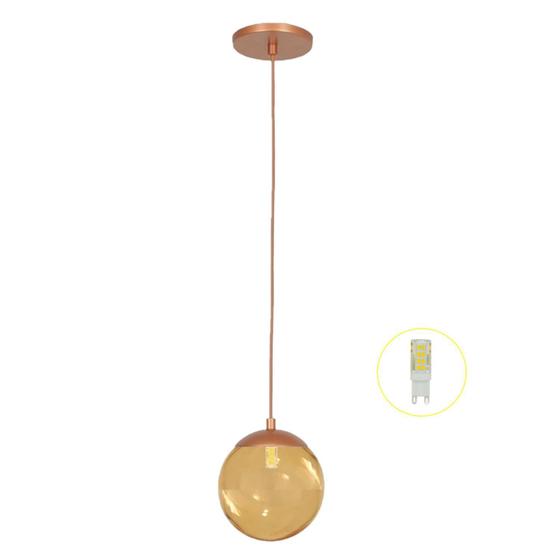 Imagem de Pendente Jabuticaba Cobre 1 Bola Esfera Globo De Vidro + Led