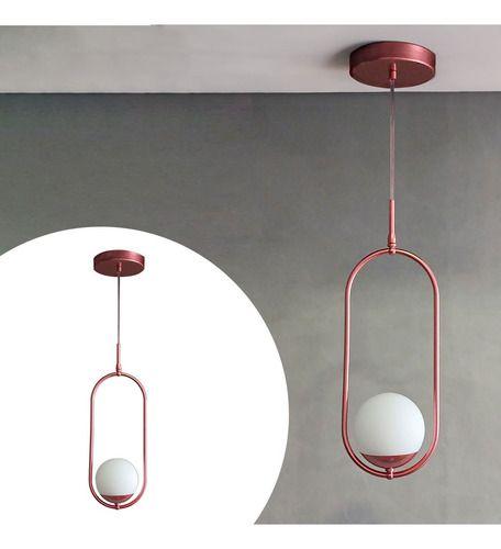 Imagem de Pendente Luminária De Teto Design Oval Vidro Globo Fosco Bivolt Rose Gold