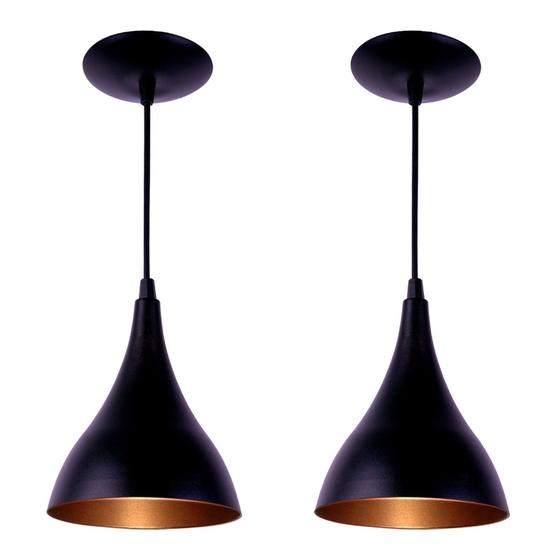 Pendente Luminária de teto gota para casa cozinha balcão kit com 2 preto com cobre Menor preço em Pendente Luminária de teto gota para casa cozinha balcão kit com 2 preto com cobre